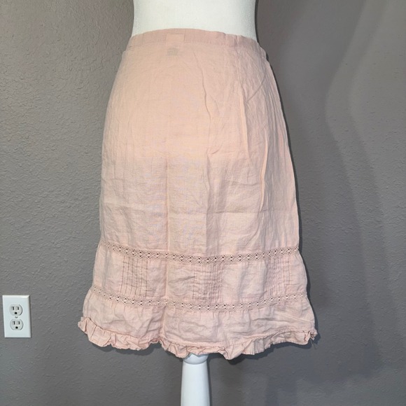 Old Navy VTG Women's Y2K Size 4 Pink 100% Linen Lace Trim Ruffle Hem Skirt - Picture 2 of 8